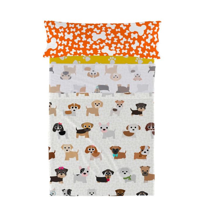 Juego de Sábanas HappyFriday Mr Fox Dogs Multicolor Cama de 80/90 2 Piezas