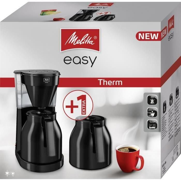 Melitta Easy Therm II - Cafetera de filtro 1L 1050W con 2da jarra negra 1