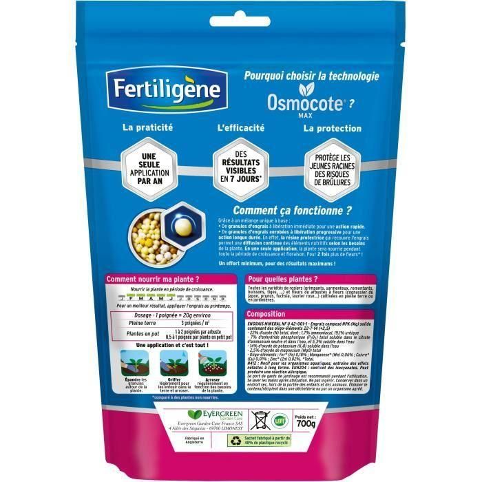 FERTILIGENO - Osmocote max Fertilizante de larga duración para Rosas y Arbustos en Flor 700g 1