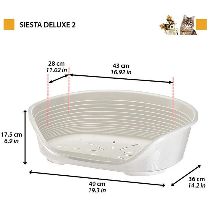 Ferplast Cesta Siesta Deluxe Tamaño 2 - 49*36*17,5 cm - Gris Claro - FER8010690216089
