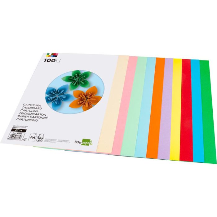 Cartulina Liderpapel A4 180 gr-M2 10 Colores Surtidos Paquete De 100 Hojas 3