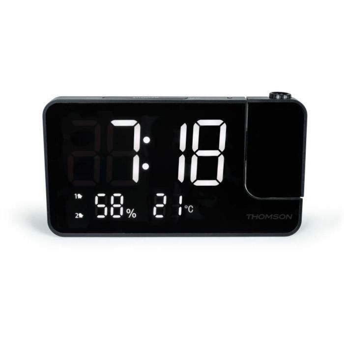 Radio reloj proyector - THOMSON - Negro - Radio FM, Temperatura, Humedad, Alarma dual, USB-C, Fuente de alimentación 230V 2