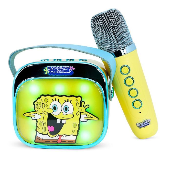 OTL Technologies Altavoz Karaoke Inalámbrico LED Bob Esponja con Micrófono Bluetooth para Niños y Adultos, Compatible con Smartphones y Tablets