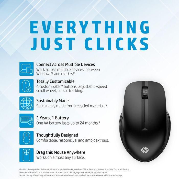 HP 430 Ratón Inalámbrico Multi-Dispositivo Ergonómico con Botones Programables Sensor Multi-Superficie Batería 24 Meses 11