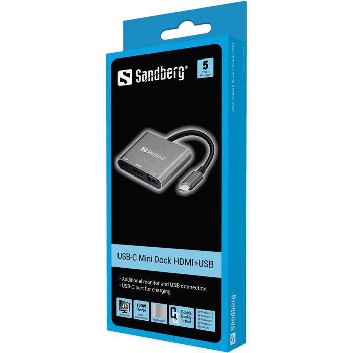 Sandberg USB-C Mini Dock HDMI+USB con Puerto USB 3.0 y Carga para MacBook 1 Sandberg USB-C Mini Dock HDMI+USB con Puerto USB 3.0 y Carga para MacBook 1