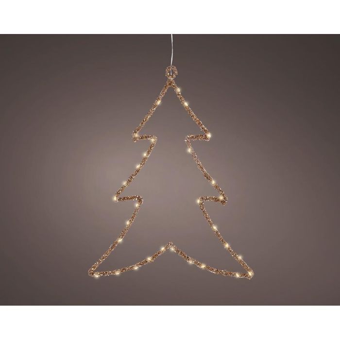 Lumineo Árbol de Luz LED Decorativa Interior Dorado Metal Luz Cálida con Temporizador 6h/18h, Funciona a Pilas AA, 34x46 cm