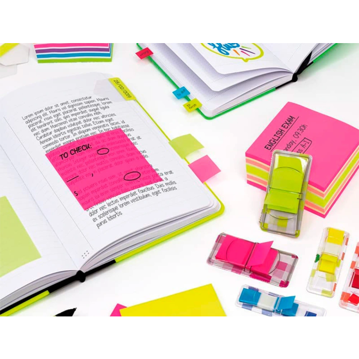 Milan Bloc Notas Adhesivas Removibles Plástico Translúcidas Rosa Fluorescente 76x76 mm 50H 2
