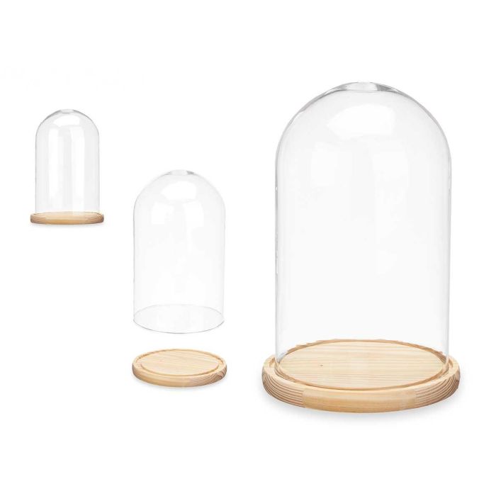 Giftdecor Cupula de Cristal con Base de Madera 15 cm Diámetro x 25 cm Alto