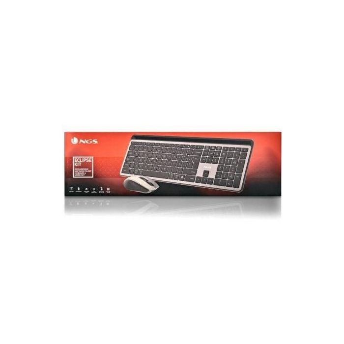 NGS ECLIPSEKIT Kit Teclado y Ratón Inalámbricos Silencioso, Recargable, Multimodo 2.4GHz/Bluetooth, 12 Teclas Multimedia, DPI 800-1600 4