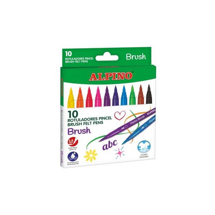 Rotulador Fibra Alpino Brush Punta Pincel Estuche De 10
