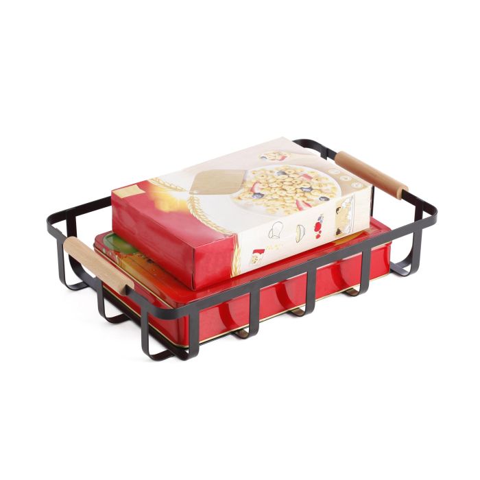 Cesta Organizadora Negro y Madera 36x24.3x8 cm - Confortime (6 Unidades) 5 Cesta Organizadora Negro y Madera 36x24.3x8 cm - Confortime (6 Unidades) 5
