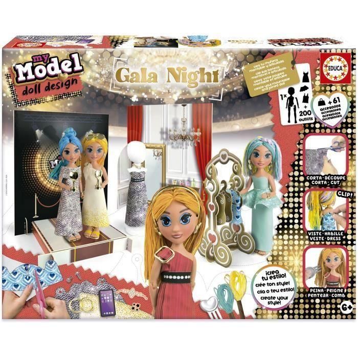 Educa AAAUC93332 Kit de Creación de Moda Noche de Gala - 200 Conjuntos - 1 Muñeca - Para Niños +6 Años