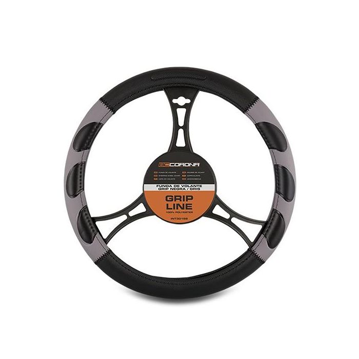 Abc Funda Volante Grip Negro-Gris Universal 1 Pieza 100% Poliéster Fácil Limpieza INT30168 2