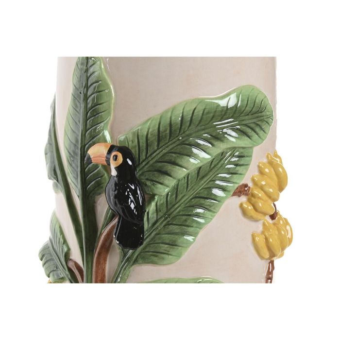 DKD Home Decor Jarrón Tropical Crudo Verde Palmera Pájaros Cerámica 17 x 30 x 17 cm 3