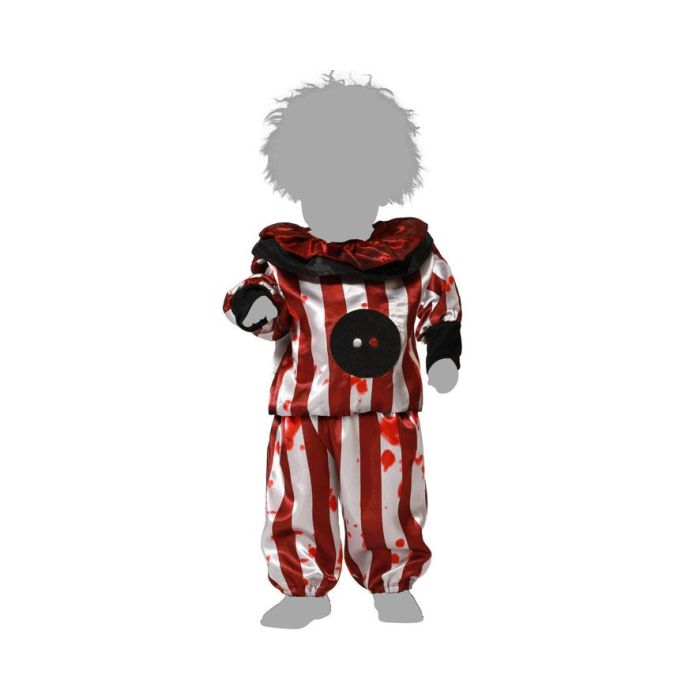 Disfraz Payaso Diabólico Bebé 6-12 Meses Halloween. Traje Rojo y Blanco a Rayas con Cuello Golas, Salpicaduras. Incluye Pantalón y Camisa. 2 Disfraz Payaso Diabólico Bebé 6-12 Meses Halloween. Traje Rojo y Blanco a Rayas con Cuello Golas, Salpicaduras. Incluye Pantalón y Camisa. 2