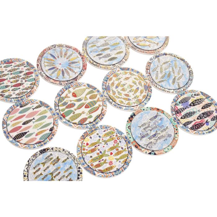 DKD Home Decor Posavasos Mediterraneo Multicolor Dolomita Corcho 10.8 x 0.7 x 10.8 cm (72 Unidades)