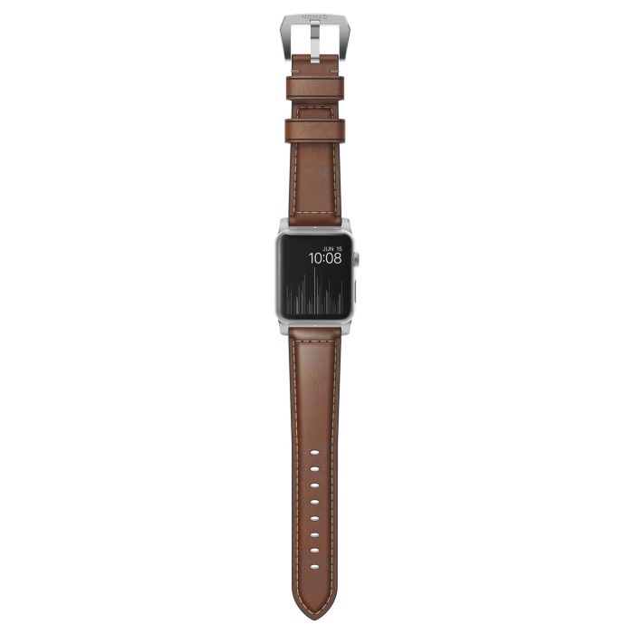 Nomad NM1A4RST00 Correa de Cuero Tradicional Marrón Hebilla Plata para Apple Watch Series 42mm 44mm 45mm 49mm 3
