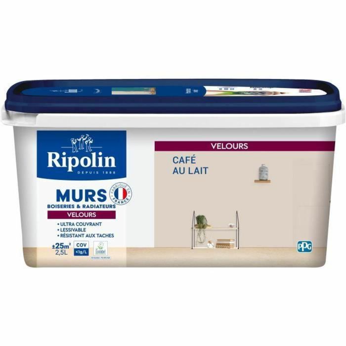 Ripolin RIP3174264684256 Pintura Decoración de Paredes, Carpintería y Radiadores, Efecto Terciopelo Café con Leche, 2.5 L Ripolin RIP3174264684256 Pintura Decoración de Paredes, Carpintería y Radiadores, Efecto Terciopelo Café con Leche, 2.5 L