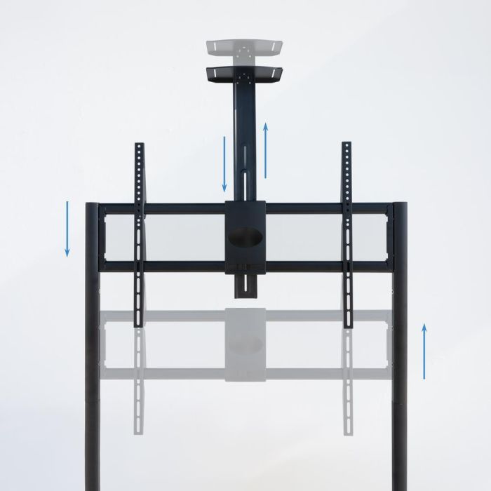 TooQ iStar Soporte de Suelo con Ruedas para Pantallas 55-100", Carga 120 kg, Altura Ajustable, Negro, con Bandejas 4