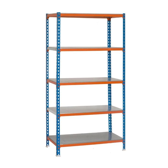 Simon Rack Estantería metálica Simonclick plus 5/500, sin tornillos, 5 estantes, carga 180kg, 2000x1000x500mm, azul/naranja/galvanizado