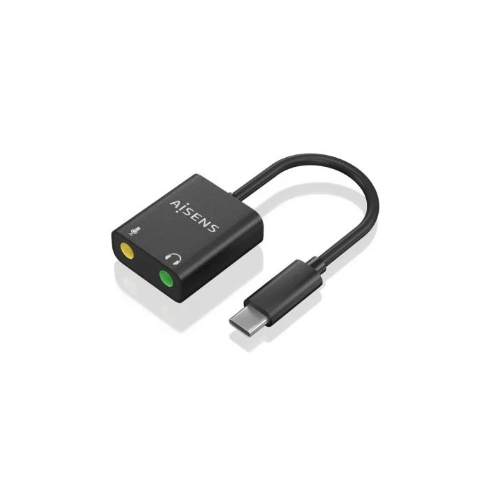 Aisens Conversor USB-C a Jack 3.5 Audio 48KHz, USB-C-M-2Xjack 3.5-H, Negro