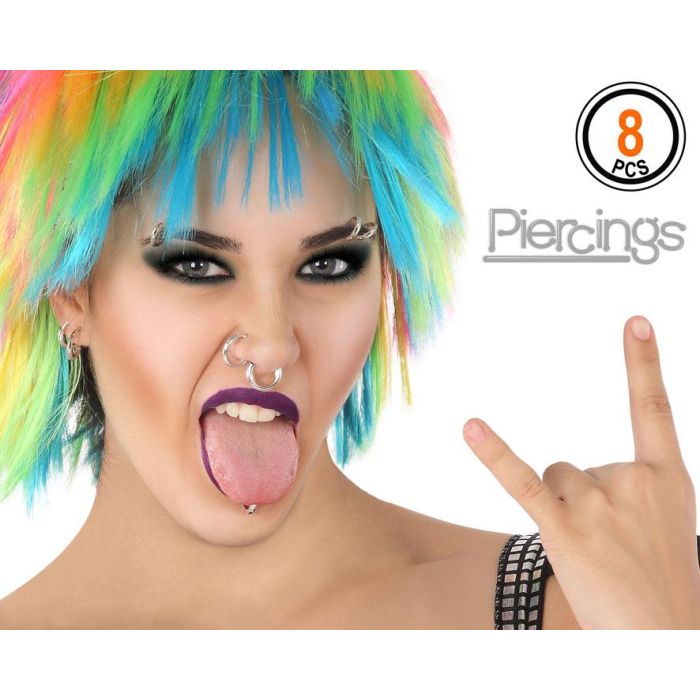 Set Piercings Punkie Carnaval Años 80 Mujer Adulto