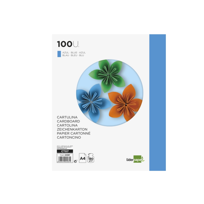 Liderpapel Cartulina A4 180g/m² Azul Paquete 100 Hojas 2