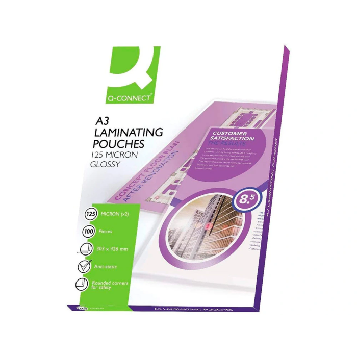 Q-connect Bolsa Plastificar 303 x 426 mm 125 mc DIN A3 Caja 100 Unidades 1