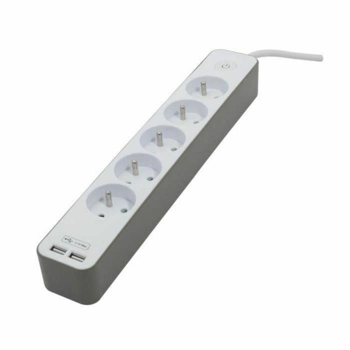 Regleta de alimentación CHACON 5 enchufes 16 A con 2 puertos USB y cable de 1,5 m HO5VV-F 3x1.5 mm² blanco y marrón