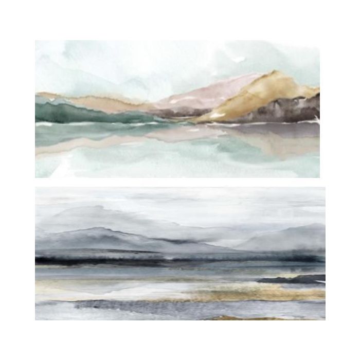 DKD Home Decor Cuadro Moderno Pintado a Mano de Montañas Gris Blanco 124x64cm (2 Unidades)