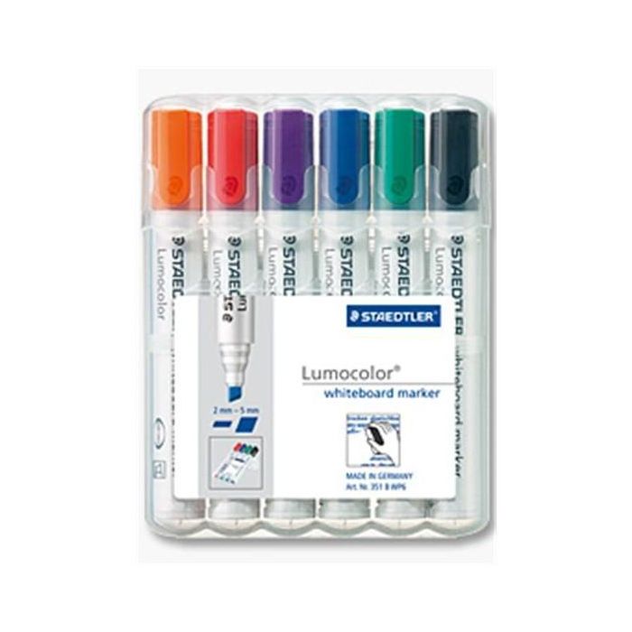 STAEDTLER Rotuladores Lumocolor Whiteboardmarker Colores Surtidos (Negro, Azul, Verde, Naranja, Rojo, Violeta) de 2-5mm, Pack de 6