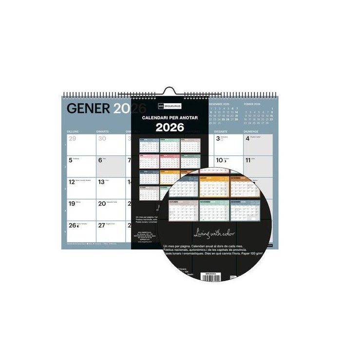 Calendario (2026) Catalan Miquelrius Paret Design Chromat Mensual Para Escribir A3 420X296