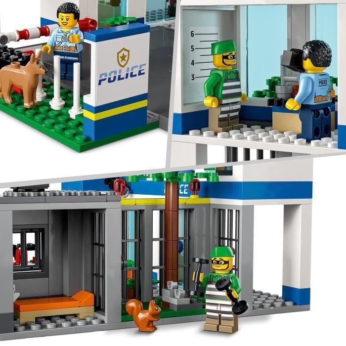 LEGO 60316 Comisaría de Policía de la Ciudad, Coche de Juguete, Camión de Basura y Helicóptero Niños +6 Años, Set Aventuras 3