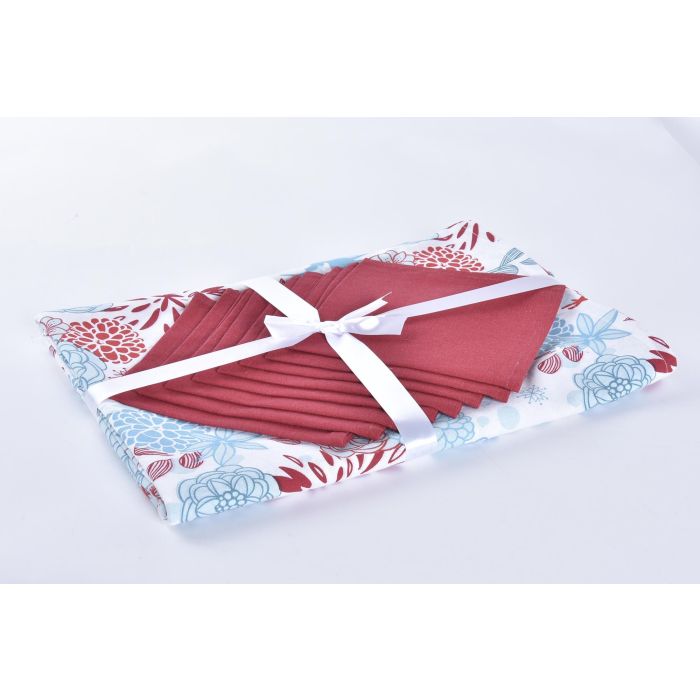 DKD Home Decor Mantel de Navidad Moderno con Diseño de Reno, Set de 9 piezas, Polyester, Azul Celeste y Rojo, 250x150 cm, para 8 personas 1