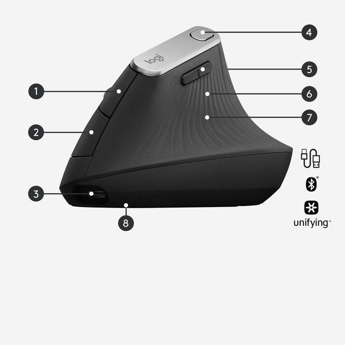 Ratón Ergonómico Inalámbrico por Bluetooth Logitech Vertical MX/ Batería recargable/ Hasta 4000 DPI 5 Ratón Ergonómico Inalámbrico por Bluetooth Logitech Vertical MX/ Batería recargable/ Hasta 4000 DPI 5