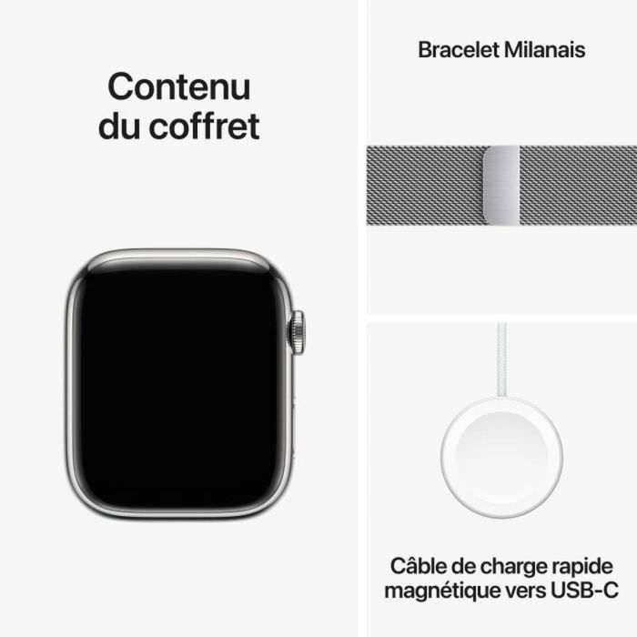 Apple Watch Series 9 GPS + Cellular - 45 mm - Caja de acero plateada - Brazalete Milanese Loop plateado 1