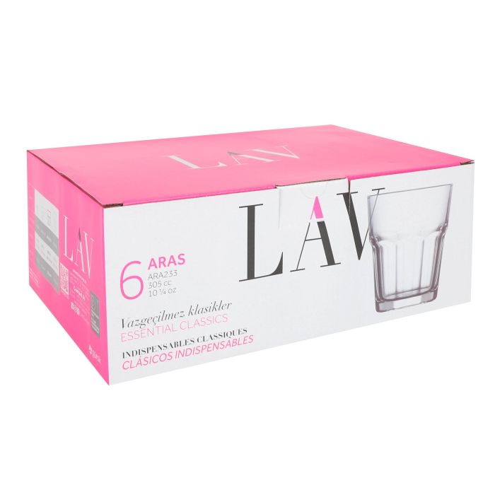 Lav Set de 6 Vasos para Agua de la Colección Aras, 305 cc, Ø 8.7 x 9.5 cm (8 Cajas)