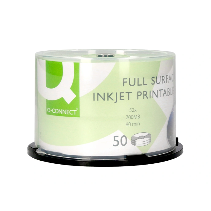 Q-connect CD-R con Superficie 100% Imprimible para Inkjet, Capacidad 700MB, Duración 80min, Velocidad 52x, Bote de 50 Unidades 2 Q-connect CD-R con Superficie 100% Imprimible para Inkjet, Capacidad 700MB, Duración 80min, Velocidad 52x, Bote de 50 Unidades 2