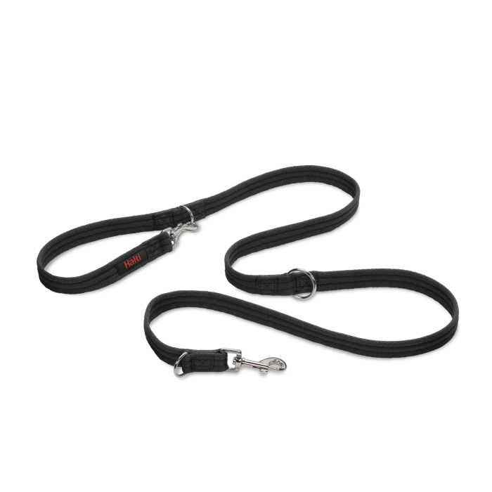 Halti Correa de Adiestramiento Versátil Doble Pinza con Más de 5 Usos, Nylon Negro Talla S, Para Perros hasta 27.5kg