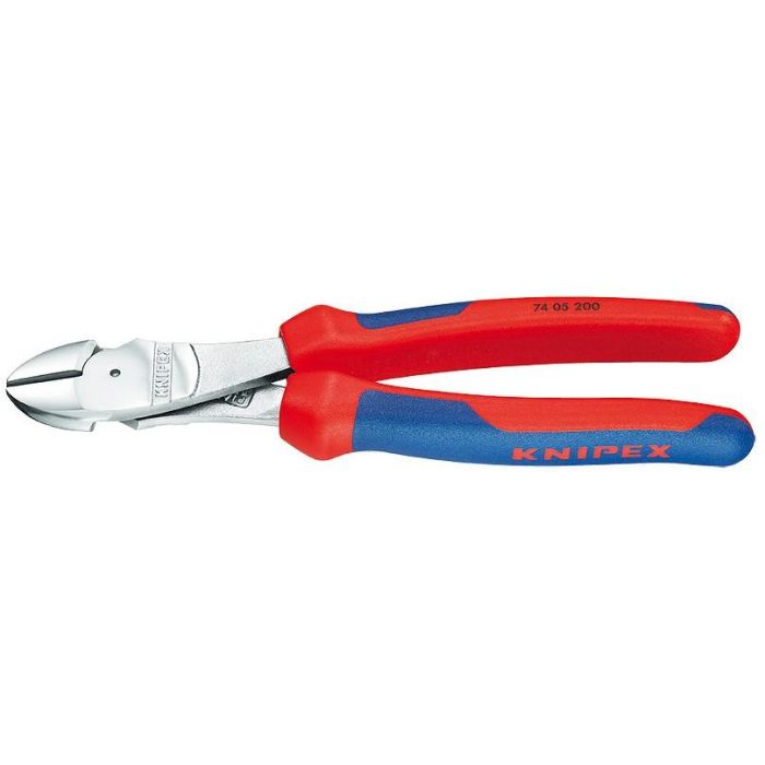 Knipex 74 05 200 Alicate diagonal de corte de fuerza, acero cromo vanadio, mangos bi-componente, 200 mm