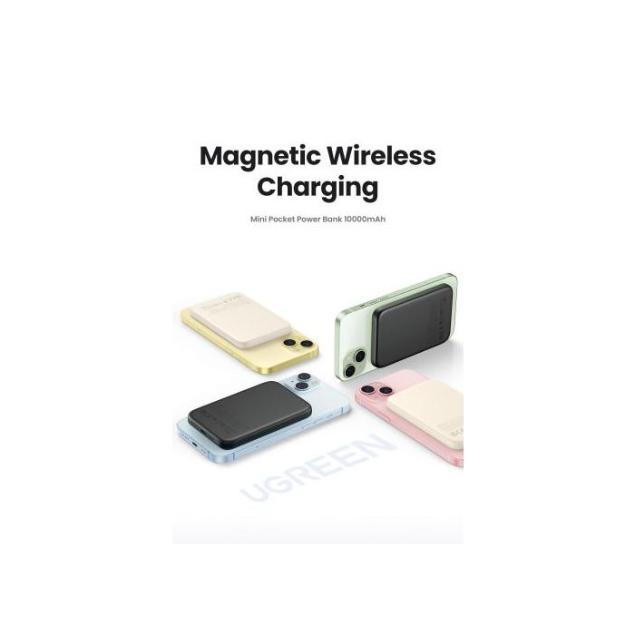 Ugreen 25208 Batería Externa Magnética 10000 mAh Carga Inalámbrica 20W PD para iPhone 12-15 Series Beige 1