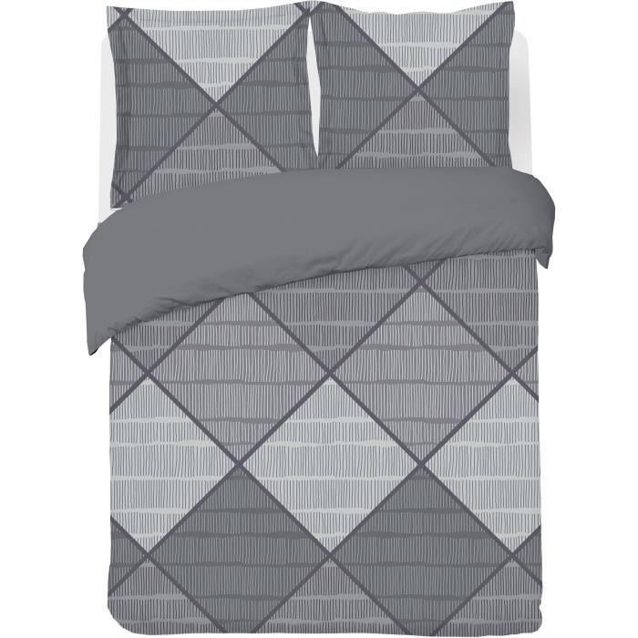 Juego de funda nórdica - VISION - Harold - 240 x 220 cm - 2 fundas de almohada a juego 65 x 65 cm - Gris - 100% algodón