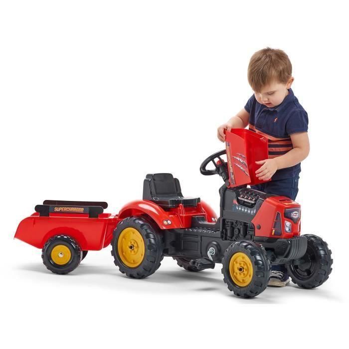 FALK - Tractor de pedal Supercharger rojo con capó de apertura y remolque 2 FALK - Tractor de pedal Supercharger rojo con capó de apertura y remolque 2