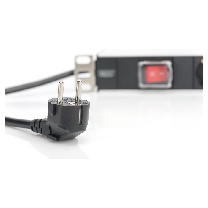 Digitus Regleta de enchufes 7 tomas con interruptor, perfil de aluminio, cable de 2m, color negro