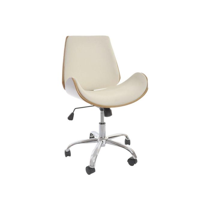 DKD Home Decor Silla de Oficina Colección White Office Moderna Ajustable Crema Marrón PU Nogal 52x58.5x98cm Cromada Altura Asiento 50cm