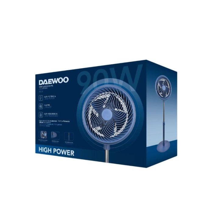 Daewoo Ventilador de Mesa 30 cm (12") High Speed 90W, Base Redonda, Azul