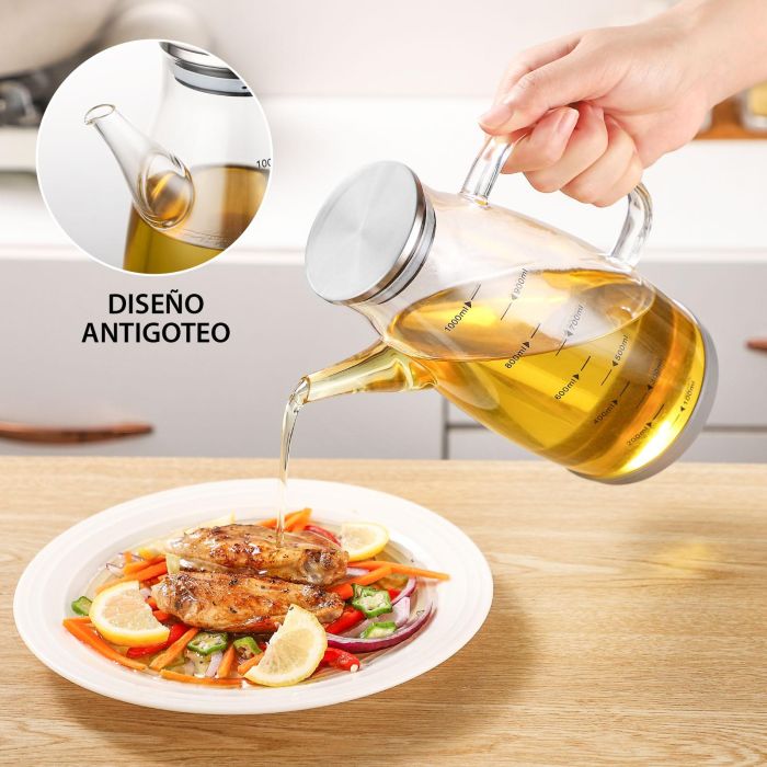 Aceitera de vidrio borosilicato 1000 ml con tapón de acero inoxidable - La Mediterranea (12 Unidades) 10 Aceitera de vidrio borosilicato 1000 ml con tapón de acero inoxidable - La Mediterranea (12 Unidades) 10