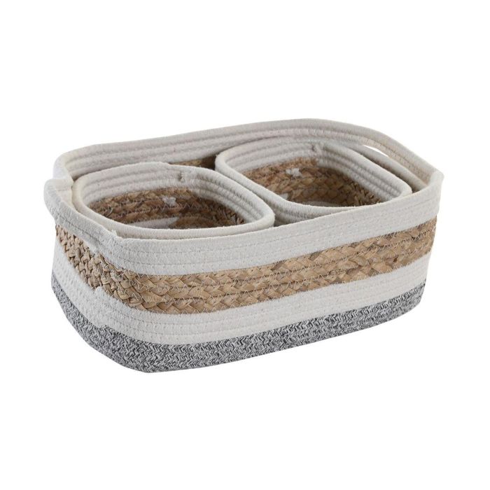 Cesta Basicos DKD Home Decor Blanco Natural 23 x 13 x 33 cm Set de 3 2