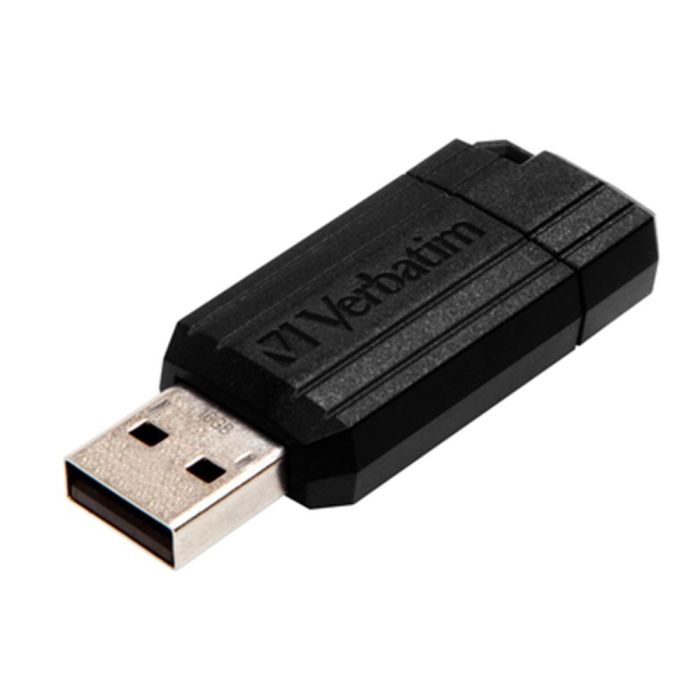 Verbatim PinStripe USB 16GB Negro - Memoria USB Retráctil sin Tapa - Protección de Conexión - Diseño Ligero y Compacto