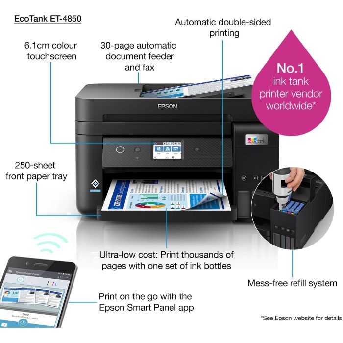 Epson ET-4850 EcoTank Impresora Multifunción 4 en 1 Tinta A4 ADF Dúplex Wi-Fi LAN 14